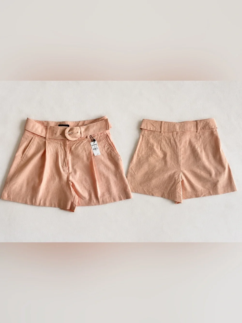 Express Blush Pink Linen Blend Shorts 6 NWT High Rise Resort Vacation Wear Chic - Picture 2 of 14